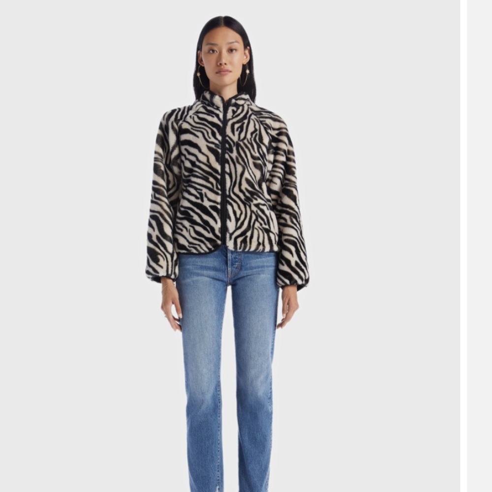 New Mother The Funnel Neck Zip Jacket Black White Zebra XS